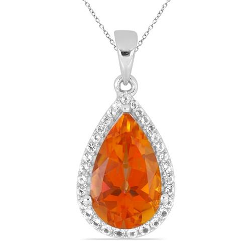 BUY 925 SILVER NATURAL PADPARADSCHA QUARTZ WITH WHITE ZIRCON  GEMSTONE BIG STONE PENDANT